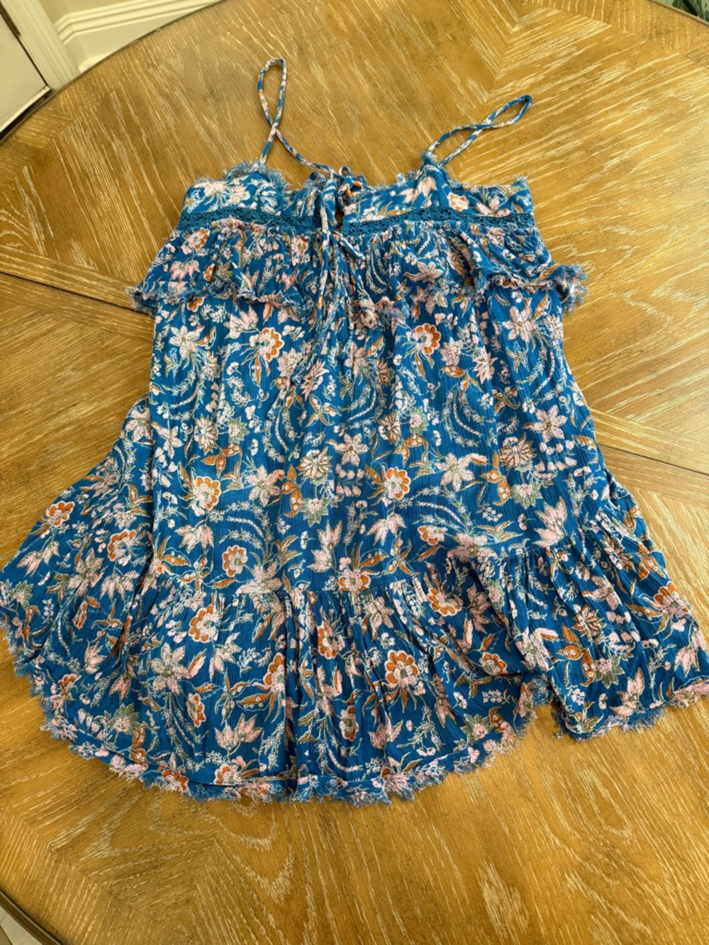 Free People Take Me With You Ruffle Mini Dress in Blue Fruit Punch Combo - Picture 2 of 9